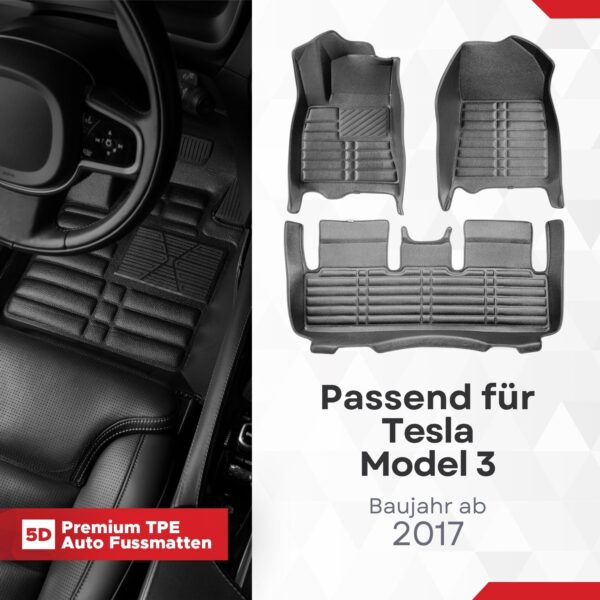 5D Fussmatten für Tesla Model 3 2017–2023