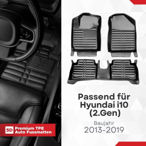 5D Fussmatten Hyundai i10 (2. Gen) 2013–2019